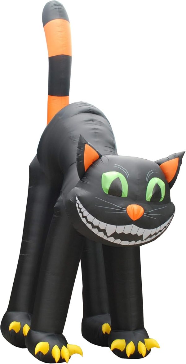 Two Halloween Party Decorations Bundle, Includes 20 Foot Tall Animated Halloween Inflatable Black Cat, And 9 Foot Tall Inflatable Castle Archway With Pumpkins Spider Ghosts Cauldron Blowup With Lights