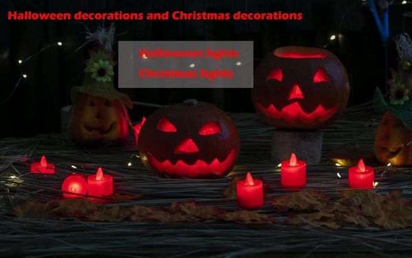 Lanker 24 Pack Flameless Led Tea Lights Candles - Flickering Red Battery Operated Electronic Candles U2013 Decorations For Wedding, Party, Christmas, Halloween (Red)