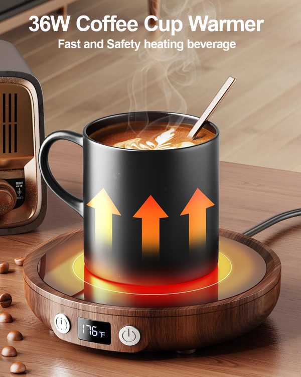 Sweetfull Mug Warmer, 36W Coffee Cup Warmer For Desk With 3-Temp Settings Display, 2-12H Timer, Candle Warmer Plate, Coffee Accessories For Women Men Mom Dad - Wood