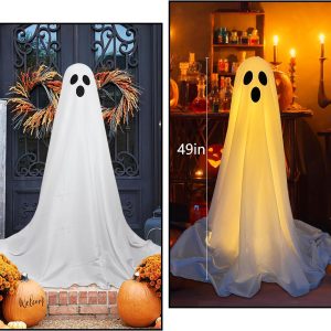 Dazonge 2 Packs Halloween Decorations Outdoor, Spooky Ghost Halloween Decor With String Lights Battery Operated, Easy To Assemble Ghost Decorations For Front Porch Yard