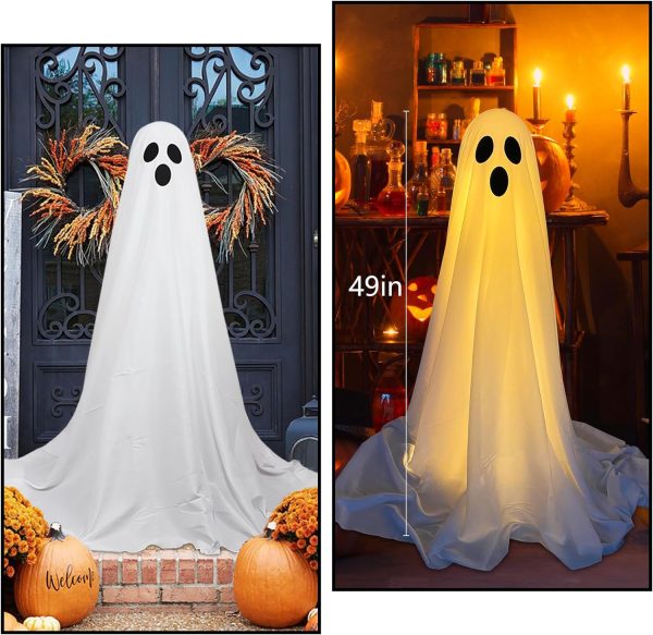 Dazonge 2 Packs Halloween Decorations Outdoor, Spooky Ghost Halloween Decor With String Lights Battery Operated, Easy To Assemble Ghost Decorations For Front Porch Yard