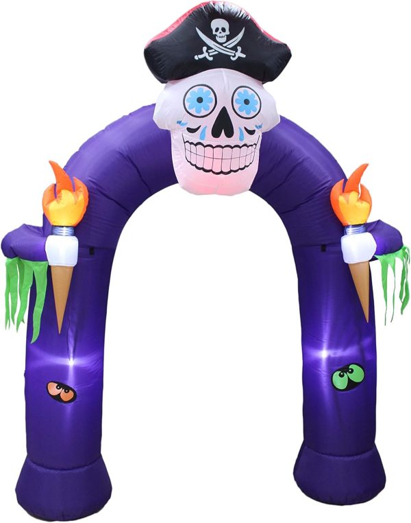 Two Halloween Party Decorations Bundle, Includes 8 Foot Tall Halloween Inflatable Pirate Skull Archway With Color Changing Led Lights, And 7 Foot Halloween Inflatable Skeletons Ghosts On Pirate