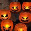 Halloween Centerpiece For Table 6 Pcs, Orange Pumpink Grimace Glass Votive Candle Holders, Tealight Holders For Indoor Outdoor Halloween Decor