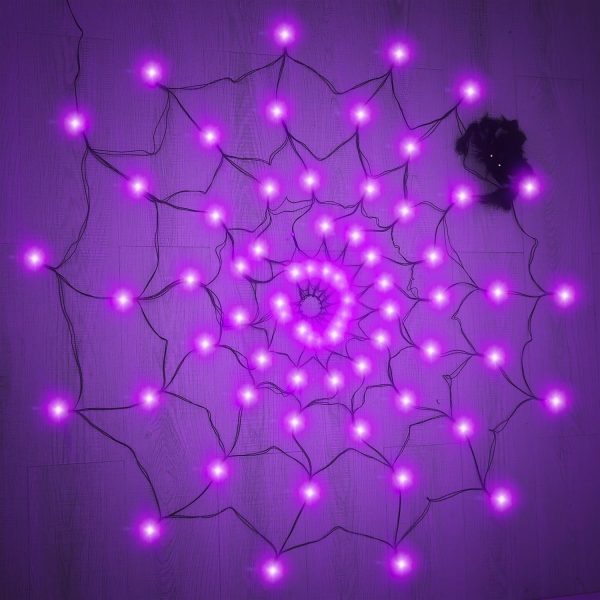 70 Led-5Ft Diameter Halloween Decorations Outdoor Spider Web Halloween Lights With Black Spider, 8Mods,Remote Control,Halloween Decoratives Outdoor And Indoor, Patio, Garden, Party