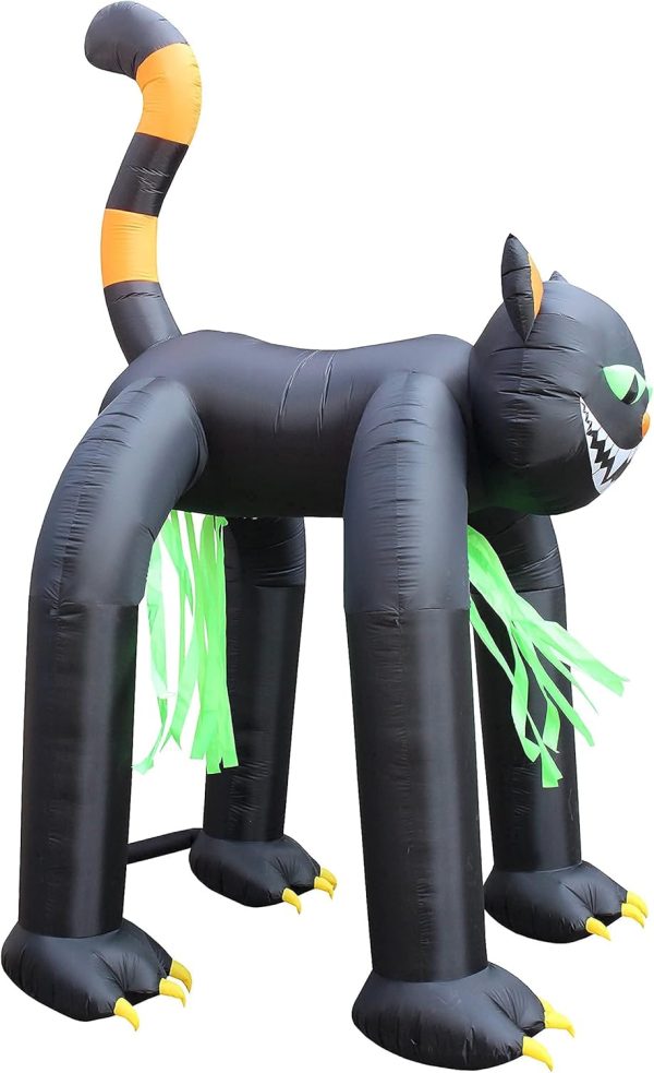 Two Halloween Party Decorations Bundle, Includes 13 Foot Tall Jumbo Huge Inflatable Black Cat Archway, And 12 Foot Long Inflatable Horse Carriage With Skeleton Ghost Skull Blowup With Lights