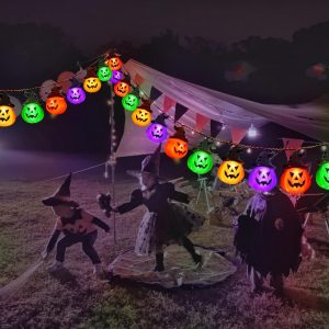 Battery Operated Halloween Pumpkin Lights, 30 Led, 8 Modes, Waterproof, Indoor Outdoor Use(Orange & Purple & Green Red)