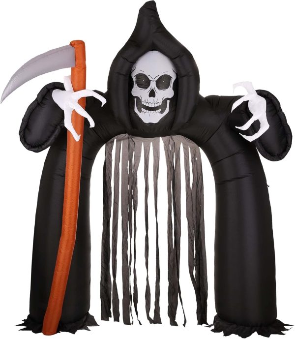 Fun Costumes 9.5Ft Grim Reaper Death Inflatable Archway Outdoor Decoration, Black Airblown Graveyard Front Yard Display Decor