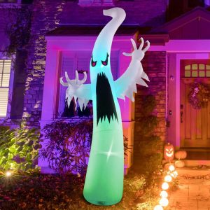 Goosh 6 Ft Halloween Inflatables Ghost Outdoor Decorations Blow Up Yard Scary Red Eye Dimming Ghost With Built-In Colorful Leds For Garden Lawn Indoor Party Decor : Patio, Lawn & Garden