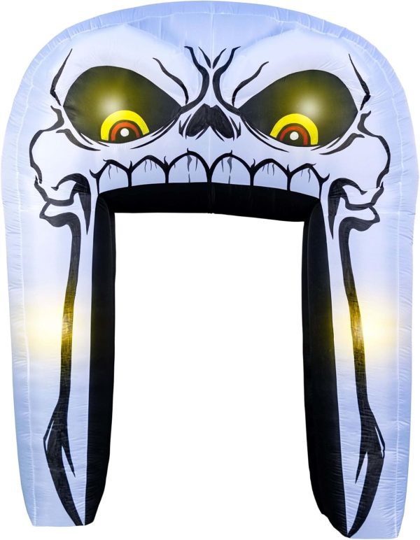 Fun Costumes 9.5Ft Skull Archway Inflatable Outdoor Decoration, White Scary Creepy Light-Up Airblown Halloween Display Decor