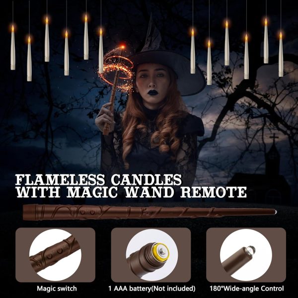 Halloween Decorations, 20Pcs Floating Candles With Wand Remote, Flickering Warmer Light Flameless Candles, Hanging Candles With Diy Sticker, Halloween Decorations Decor Indoor Outdoor Party (20)