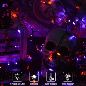 Orange Purple Halloween Lights Battery Operated, 2 Pack Total 46Ft 140 Led Mini String Lights With Timer 8 Modes Twinkle Lights Outdoor Waterproof For Tree Garland Halloween Decor