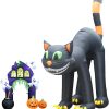 Two Halloween Party Decorations Bundle, Includes 20 Foot Tall Animated Halloween Inflatable Black Cat, And 9 Foot Tall Inflatable Castle Archway With Pumpkins Spider Ghosts Cauldron Blowup With Lights