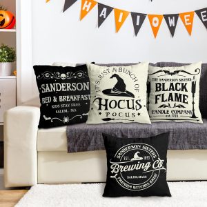 Halloween Decorations Pillow Covers 18X18 Set Of 4 Halloween Decor Indoor Outdoor Hocus Pocus Farmhouse Saying Halloween Decorative Cushion Cases Party Supplies For Home Sofa Couch Bed Chair