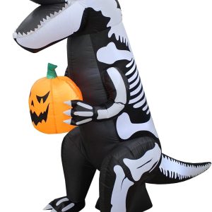 Two Halloween Party Decorations Bundle, Includes 8 Foot Tall Halloween Inflatable Vampire Monster Archway, And 6 Foot Tall Halloween Inflatable Skeleton Dinosaur Tyrannosaurus T-Rex With Pumpkin