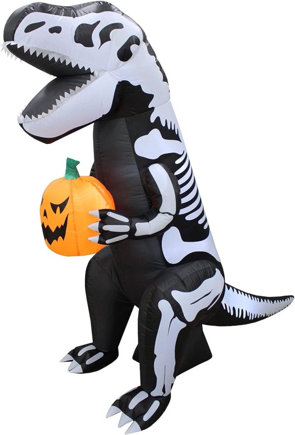 Two Halloween Party Decorations Bundle, Includes 8 Foot Tall Halloween Inflatable Vampire Monster Archway, And 6 Foot Tall Halloween Inflatable Skeleton Dinosaur Tyrannosaurus T-Rex With Pumpkin