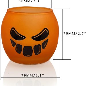 Halloween Centerpiece For Table 6 Pcs, Orange Pumpink Grimace Glass Votive Candle Holders, Tealight Holders For Indoor Outdoor Halloween Decor