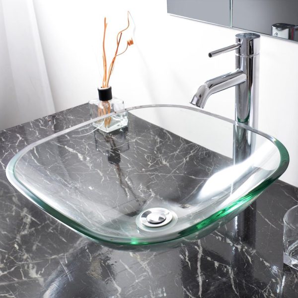 16 Inch Square Glass Vessel Sink Bathroom Vanity Basin