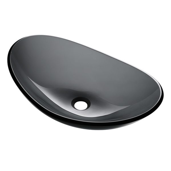 Gray Tempered Glass Bathroom Sink Oval 22X14