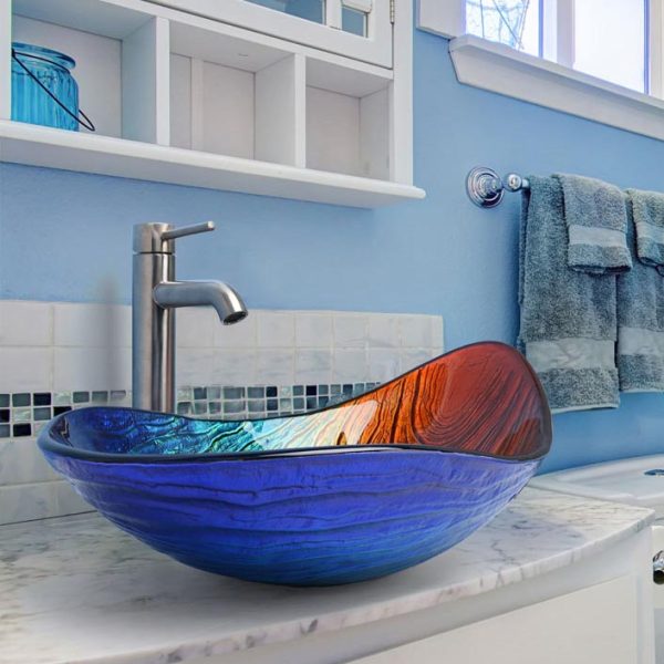 Seashell Sink Tempered Glass Bathroom Sink 22X14