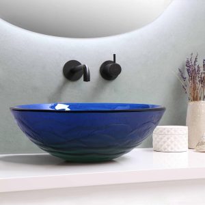 Blue Green Tempered Glass Bathroom Sink Round 17