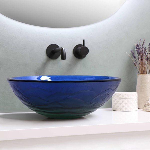 Blue Green Tempered Glass Bathroom Sink Round 17