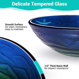 Blue Green Tempered Glass Bathroom Sink Round 17