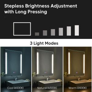 Frameless Bathroom Mirror With Lights Anti Fog Touch Sensor