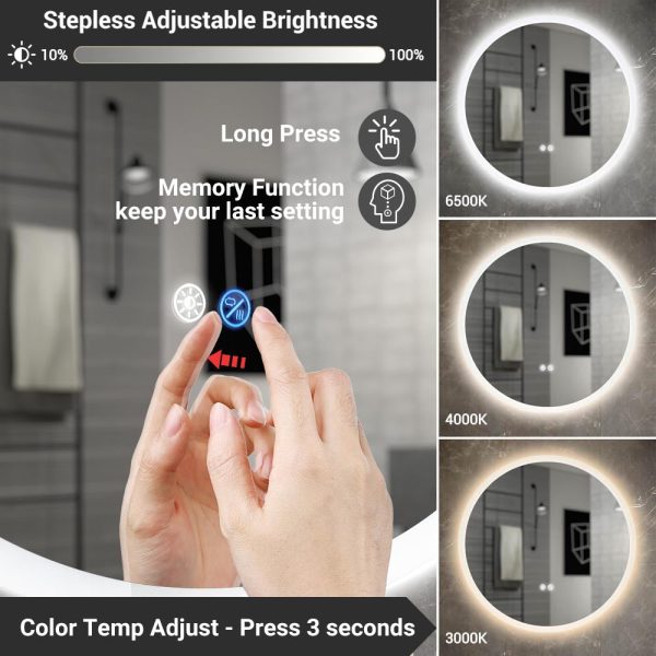 Backlit Bathroom Mirror Anti-Fog Touch Control