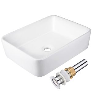 Aquaterior Rectangular Sink Vanity Porcelain Sink & Drain 19X15