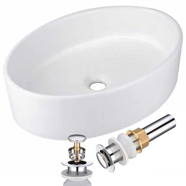 Aquaterior Oval Porcelain Sink With Drain & Tray 19X14