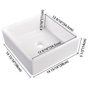 Aquaterior Square Vessel Sink With Popup Drain & Tray 15X15