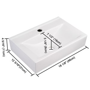 Aquaterior Wall Mount Sink With Drain & Tray Rectanglar 18X12