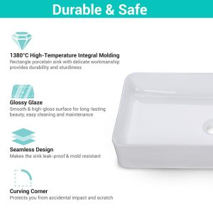 Bathroom Rectangular Porcelain Sink W/ Drain 23X13