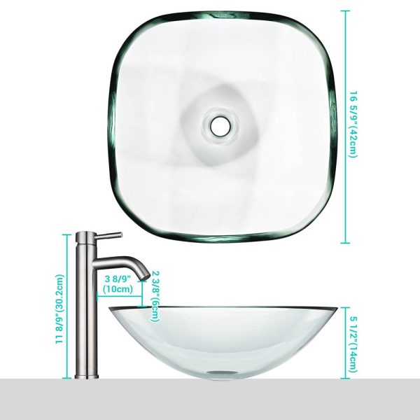 16 Inch Square Glass Vessel Sink Bathroom Vanity Basin