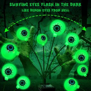 Zfnn Solar Halloween Decorations, 4 Pack 24 Led Spooky Eyeball Lights, Outdoor Waterproof Solar Green Firefly Lights For Garden Yard Patio Pathway Lawn Halloween Party