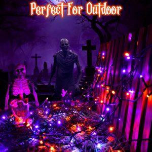 Ffzzkj 8 Modes Halloween String Lights Total 100Led Battery Operated Halloween Lights Outdoor With Timer 16.4Ft*2, 50Led*2 Waterproof Fairy Lights Indoor For Halloween Decor, Orange&Purple, 2-Pack