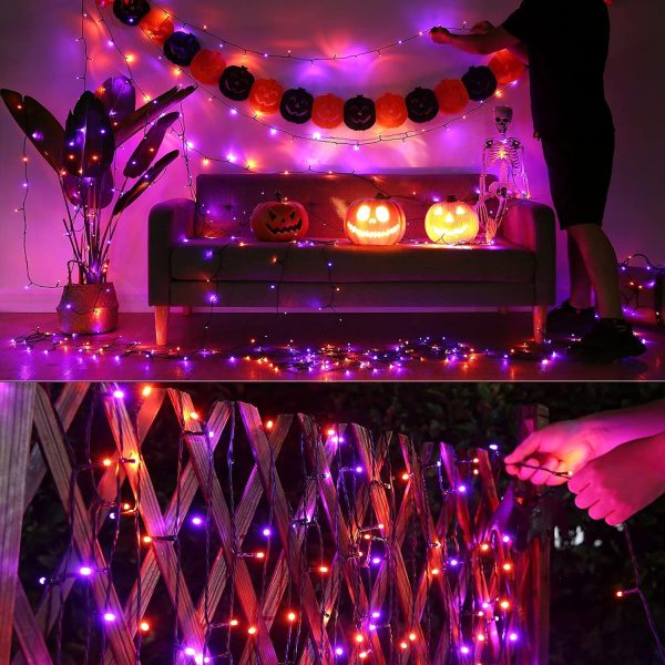 Joomer Orange Purple Halloween Lights, 66Ft 200 Led Battery Operated String Lights Waterproof Halloween Battery Lights With 8 Modes & Timer Function For Halloween Decorations