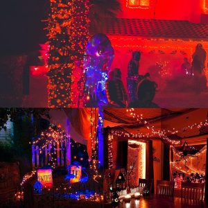 Waterglide 2 Pack 50 Led Outdoor Halloween Lights, 16 Ft Mini String Light With 8 Modes, Waterproof Battery Operated Tree Lights For Indoor Outdoor Patio Garden Party Wedding Decoration, Orange