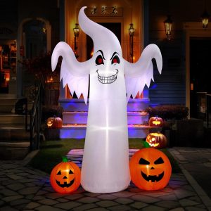 Vivohome 9Ft Halloween Inflatable Yard Decor, Giant Ghost With 2 Pumpkin With Vivohome 9Ft Halloween Inflatable Yard Decor, Giant Color Changing Ghost