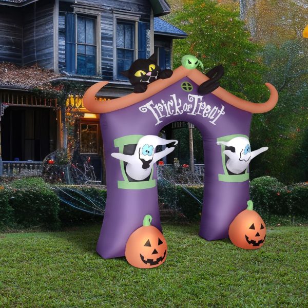 Haunted Hill Farm 9-Ft. Pre-Lit Trick Or Treat Walkway Arch Inflatable Yard Decor With Black Cat, Jack-O-Lantern, And Ghost, Halloween Outdoor Blow-Up, Festive Outdoor Decorations For Patio And Yard