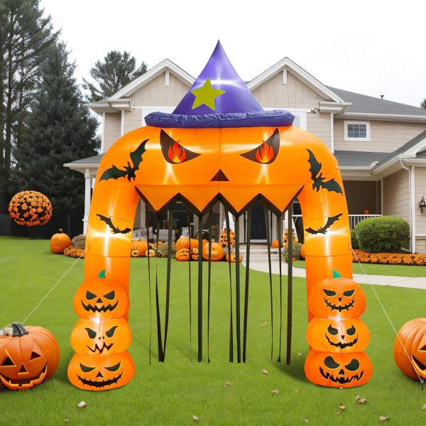 12Ft Halloween Inflatables Pumpkin Archway, Blow Up Halloween Decorations Outside Scary Halloween Entrance Arch With Built-In Blower & Leds, Giant Pumpkin Archway Outdoor Decor For Lawn Yard Made In