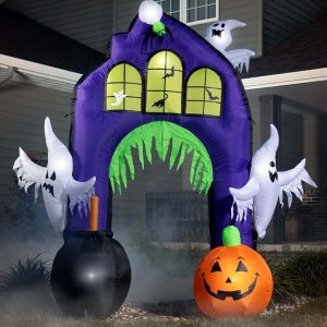 Fun Costumes 9Ft Ghosts Castle Archway Inflatable Outdoor Decoration, Purple Scary Light-Up Airblown Halloween Display Decor