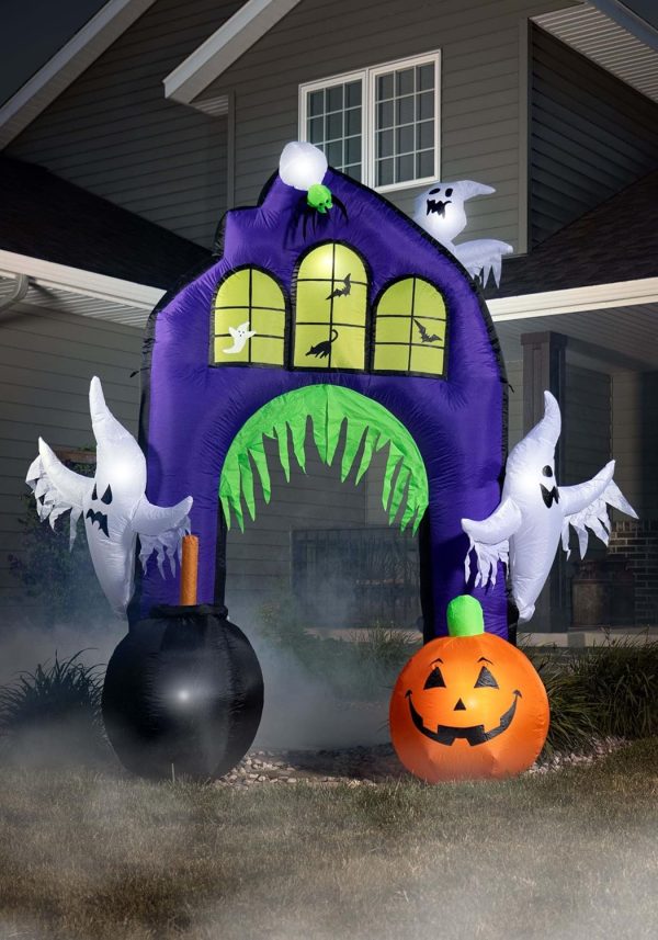 Fun Costumes 9Ft Ghosts Castle Archway Inflatable Outdoor Decoration, Purple Scary Light-Up Airblown Halloween Display Decor