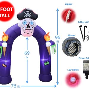 Two Halloween Party Decorations Bundle, Includes 8 Foot Tall Halloween Inflatable Pirate Skull Archway With Color Changing Led Lights, And 7 Foot Halloween Inflatable Skeletons Ghosts On Pirate