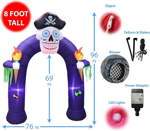 Two Halloween Party Decorations Bundle, Includes 8 Foot Tall Halloween Inflatable Pirate Skull Archway With Color Changing Led Lights, And 7 Foot Halloween Inflatable Skeletons Ghosts On Pirate