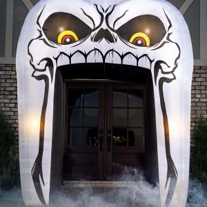 Fun Costumes 9.5Ft Skull Archway Inflatable Outdoor Decoration, White Scary Creepy Light-Up Airblown Halloween Display Decor