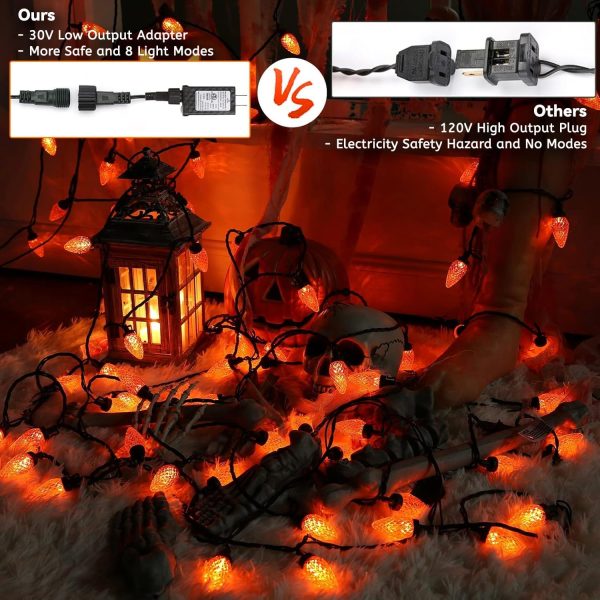 Brightown Halloween C9 Led Halloween String Lights, 82Ft 100 Led Waterproof Strawberry String Lights, Plug In Extendable Black Wire Halloween Lights String For Outside Halloween Decoration, Orange