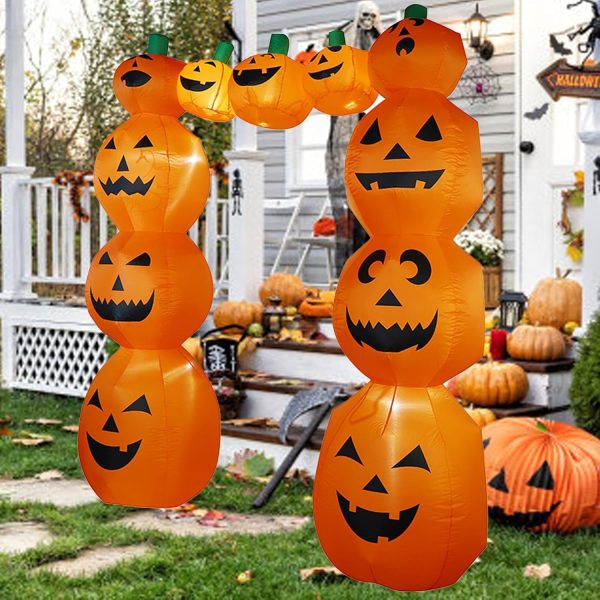 7.9X6.6Ft Halloween Inflatable Pumpkin Archway, Giant Halloween Inflatable Arch Decoration Waterproof Inflatable Pumpkin Arch Halloween Blow Up Decoration For Yard, Garden, Lawn