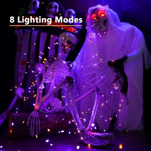 Brizled Orange & Purple Halloween Lights, 2 Pack Total 78Ft 240 Led Orange Lights, Purple Solar Halloween Lights 8 Modes, Outdoor Twinkle Orange Halloween String Lights Black Wire For Halloween Decor