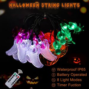 Halloween Lights 20Ft 40 Led Pumpkin Bat Spider Ghost Halloween String Lights Battery Operated With Timer, 8 Light Mode Waterproof Indoor Outdoor Halloween Decorations Light Home Yard Window Decor